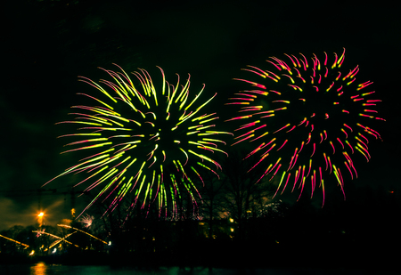 Abstract style colorful photo of fireworks. Artistic, blurry, colorful look.の写真素材