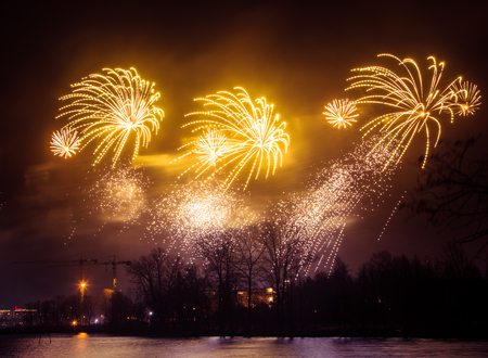 Abstract style colorful photo of fireworks. Artistic, blurry, colorful look.の写真素材