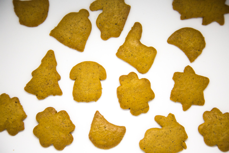 A beautiful closeup of home made gingerbread cookies. Christmas traditional food.