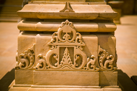 A beautiful closeup carvings of an exterior of hindu temple. Detailed look.の写真素材