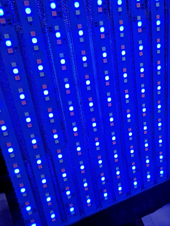 An abstract closeup of a RBG LED panel for lighting. Light for photography or video.のeditorial素材