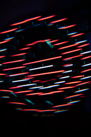 Abstract fractal prism creating an artistic composition of LED light tubes. RGB lights in artistic...