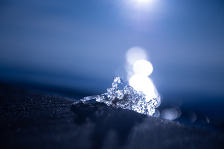 Frozen Symphony: Majestic Ice Formation on Winter's River in Northern Europeの写真素材