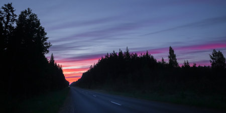 Golden Serenity: Majestic Rural Summer Landscape Awakens at Sunrise in Northern Europeの写真素材