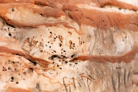 A beautiful close-up of a sandstone wall in Gauja National Park, Latvia. Early spring scenery in...