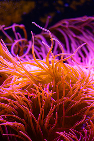 Beautiful sea anemones growing in the aquarium in Germany. Underwater scenery.の写真素材