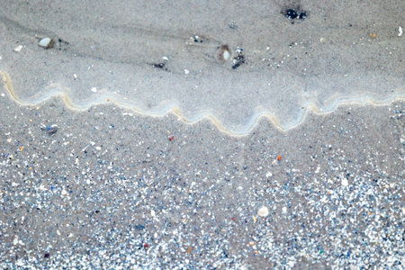 Beautiful sand patterns at the beach of Baltic Sea. Sunny day scenery of Latvia coastline.