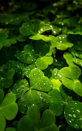 A beautiful fresh wood sorrel leaves growing on a forest floor. A summer scenery of woodlands in Latvia, Europe.の写真素材