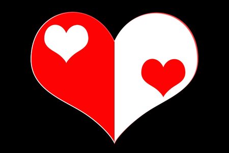 yin yang heart symbol with black and white hearts in the middle の写真素材