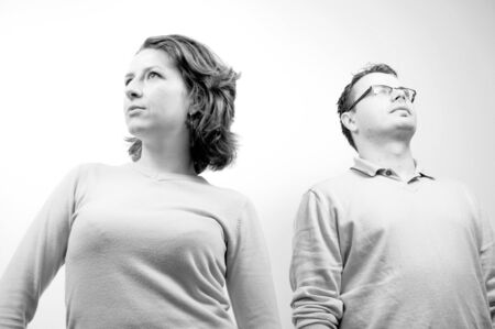 Young Beautiful Happy Couple Smiling in the Engagement Day in a tender momentの写真素材