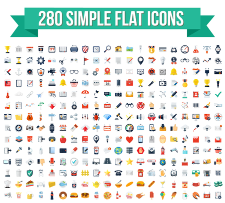 280 Simple Flat Vector Iconsのイラスト素材