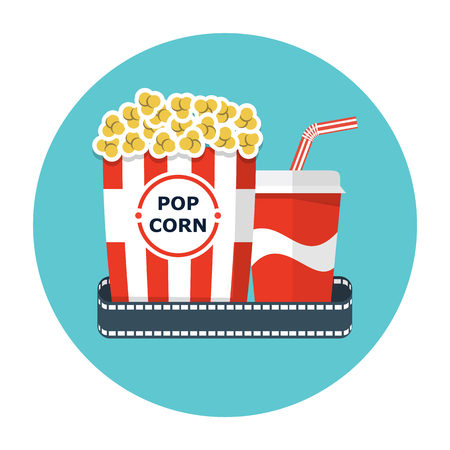 Cinema movie icon in blue circle illustration on white background.のイラスト素材