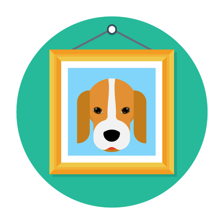 Picture of a beagle dog in wooden frame hanging on the wall icon illustration.のイラスト素材