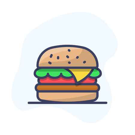 Burger Vector Icon. Fast Food Vector Line Icon. Hamburger Outline Illustration.のイラスト素材