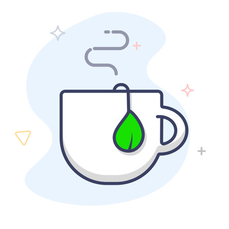 Cup of tea with tea bag. Tea mug vector outline illustration.のイラスト素材