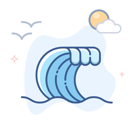 Wave water line logo vector icon. Sea waves outline illustration.のイラスト素材
