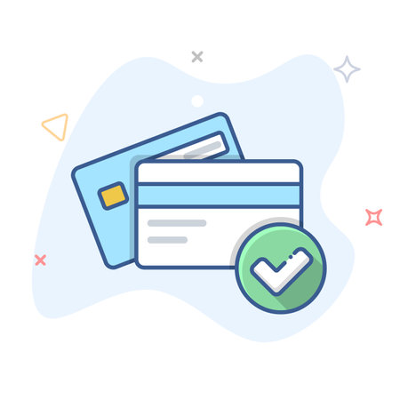 Payment approved outline icon. Credit card linear vector icon. Debit card and check mark outline illustration.のイラスト素材