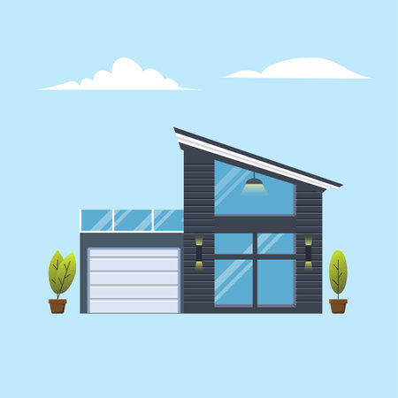 Modern villa with terrace flat vector icon. Modern house illustration.のイラスト素材