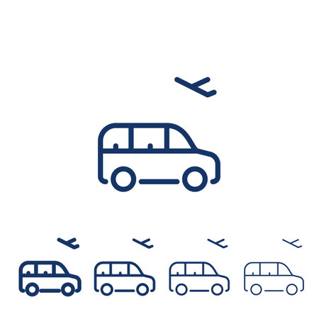 Airport tansfer vector line icon. Taxi shuttle minivan outline icon.のイラスト素材
