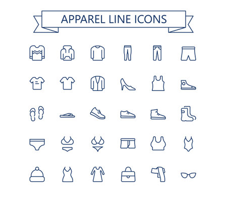 Chlothing line icons. Apparel outline vector icon set. 24 px. Editable stroke.のイラスト素材