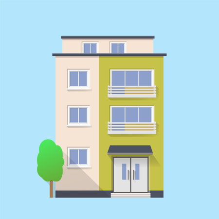 Apartment building flat illustration. Block of flats icon.のイラスト素材