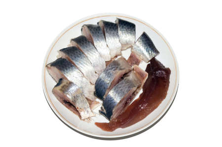sliced herring with caviar on the plate with caviarの写真素材