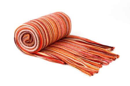 Tortile multicolor wool scarf over white backgroundの写真素材