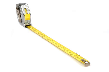 Measuring yellow tape tool over white background
