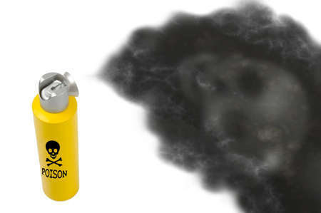 Yellow aerosol cylinder let the black cloud of poison outの写真素材