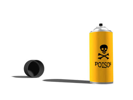 3D render poison  yellow aerosol cylinder with cover isolated over whiteの写真素材