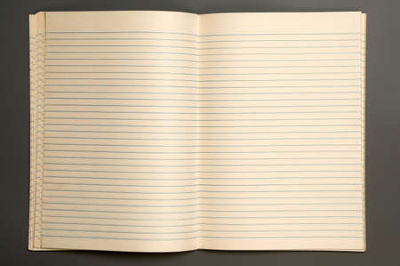 Open lined notebook isolated over grey backgroundの写真素材