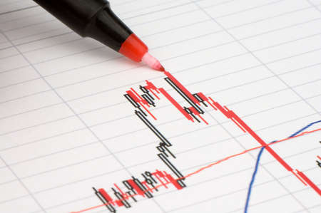 Pen showing diagram on financial report/magazine