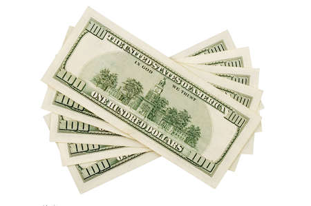 Five one hundred dollars banknote isolated over white background