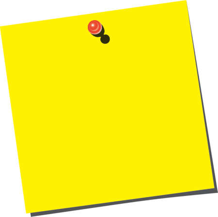 Yellow empty note paper with red pin on the white boardのイラスト素材