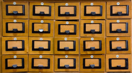 Closed drawers in the libarary wood catalog.の写真素材