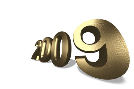 3d render of 2009 gold text isolated over white backgroundの写真素材