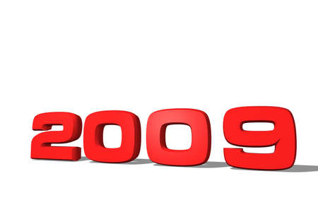 3d render of 2009 red text isolated over white backgroundの写真素材