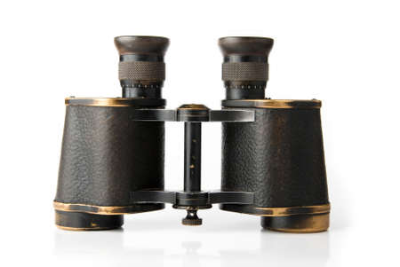 Old military style binoculars over white backgroundの写真素材