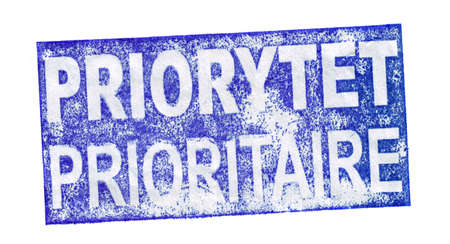 Postmark Priority isolated over white backgroundの写真素材