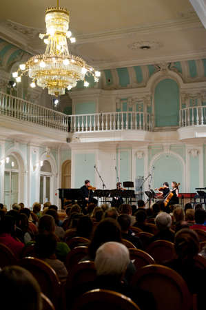 MOSCOW - February 8: The audience listens to a 11-th concert of the series "Contemporary Polish Music" Ensemble Studio New Music in Rachmaninov Hall of Moscow Conservatory on February 8, 2010 in Moscow, Russiaのeditorial素材