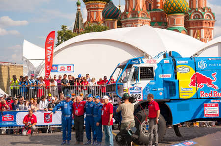 MOSCOW - JULY 7: Participants in the rally-marathon "Silk Way" start on July 7, 2012 in Moscow on Red Square. In 2012, rally will be the fourth time. For the first time the rally finish in Gelendzhik.のeditorial素材