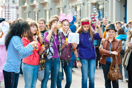 MOSCOW - SEPTEMBER 16: Young people having fun on the Dreamflash holiday on September 16, 2012 in...