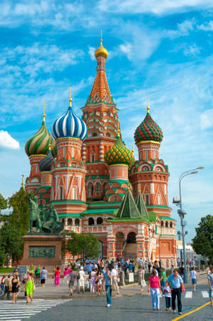 MOSCOW - JULY 26: Unidentified tourists visit St. Basil's Cathedral on July 26, 2012 in Moscow on...