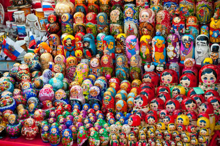 MOSCOW - JULY 26: Very large selection of matryoshkas and other Russian souvenirs at the gift shop on July 26, 2012 in Moscow on Red Square. Nesting dolls are the most popular souvenirs from Russiaのeditorial素材