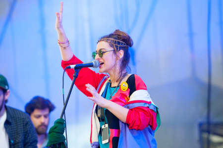 MOSCOW - MAY 25: Disco Spin Club group performs at Bosco Fresh Fest in Gorky Park on May 25, 2013 in Moscow. The mission of this festival is to find new talent and releasing them on the big stage.のeditorial素材