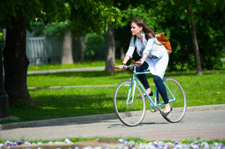 MOSCOW - MAY 19: Cyclist rides during the Day of the Uniform Bike Action on May 19, 2013 in Moscow. During this event many cyclists ride bicycles in an unusual wear and took part in the flash mobsのeditorial素材