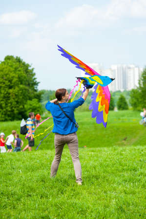 MOSCOW - MAY 25: Unidentified people fly kites at the kite festival in the park Tsaritsyno on May 25, 2013 in Moscow.のeditorial素材