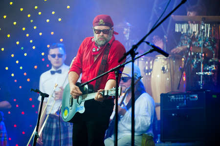 MOSCOW - JUNE 15: Boris Grebenshchikov and Aquarium group performs on open-air X International Festival "Usadba Jazz" on June 15, 2013 in Archangelskoye Mansion in Moscowのeditorial素材
