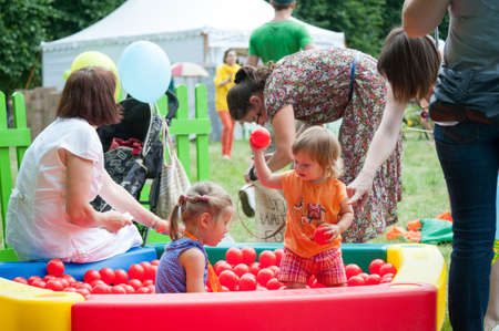 MOSCOW - JUNE 16: Unidentified children have fun on playground at X International Jazz Festival "Usadba Jazz" in Archangelskoye Museum-Mansion on June 16, 2013 in Moscowのeditorial素材
