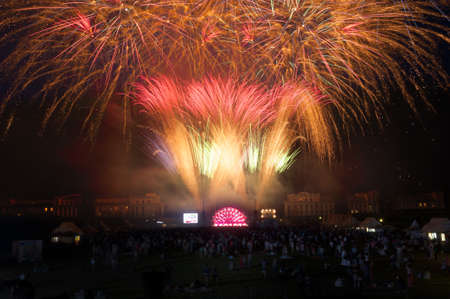 MOSCOW - JUNE 16: Fireworks at open-air concert on X International Jazz Festival "Usadba Jazz" in Archangelskoye Museum-Mansion on June 16, 2013 in Moscowのeditorial素材